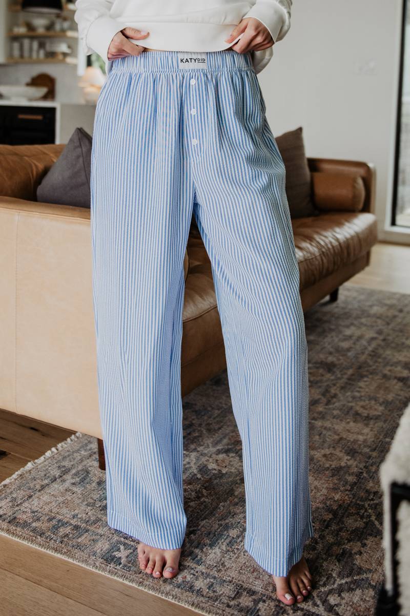 Blue Striped Women's Boxer Pants | Casual Lounge Pants | Katydid