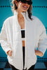 White Lightweight Quilted Squares Zipper Jacket