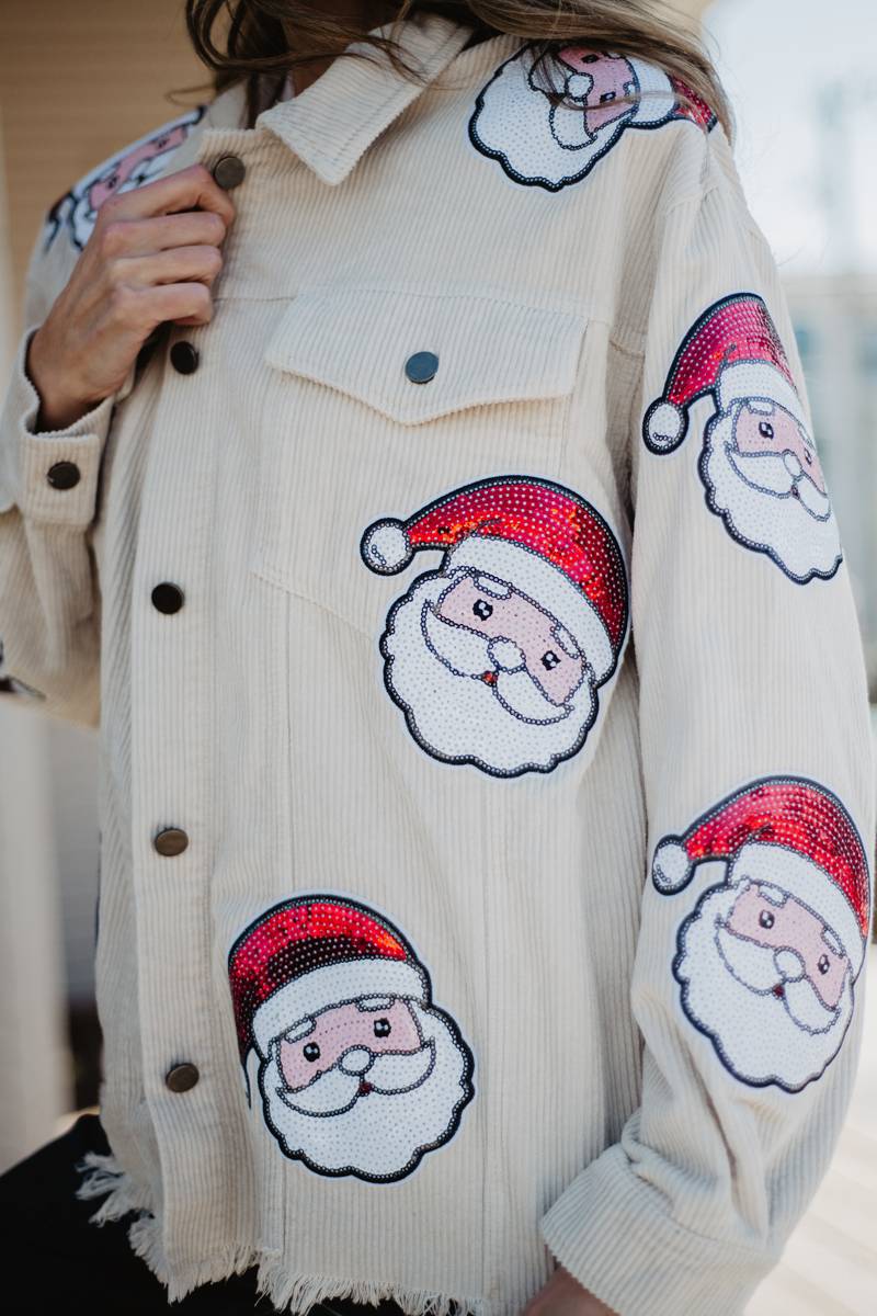 Sequin SANTA Patch Cropped CORDUROY Shacket