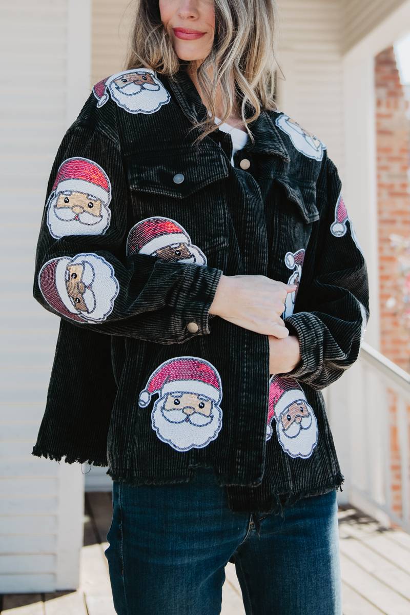 Sequin SANTA Patch Cropped CORDUROY Shacket