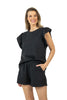 Black Ruffle Top Two Piece Clothing Set for Women