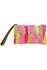 Pink/Yellow/Champagne Beaded Wristlet Wallet