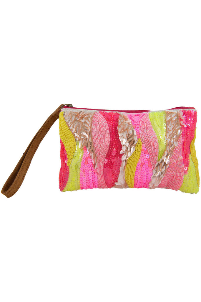 Pink/Yellow/Champagne Beaded Wristlet Wallet