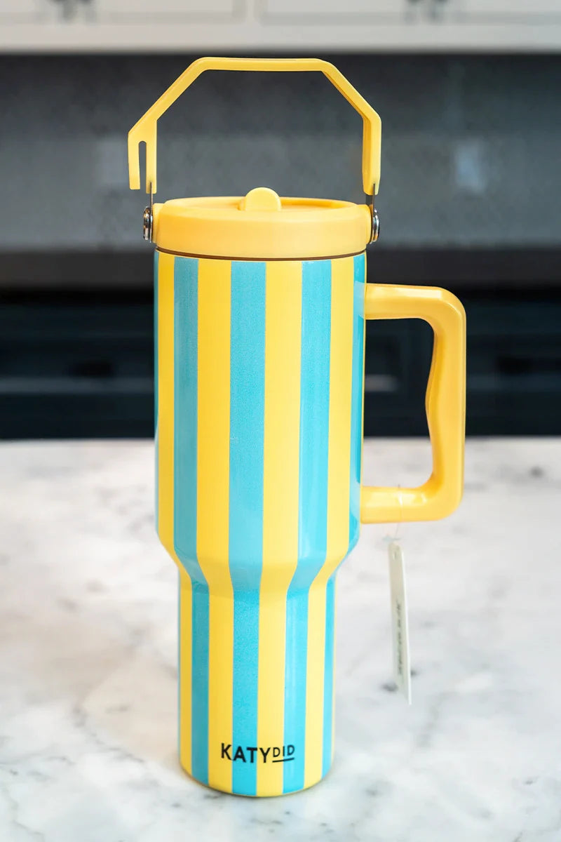 Tumbler Cup 38 Oz Jug (Yellow and Aqua Striped)