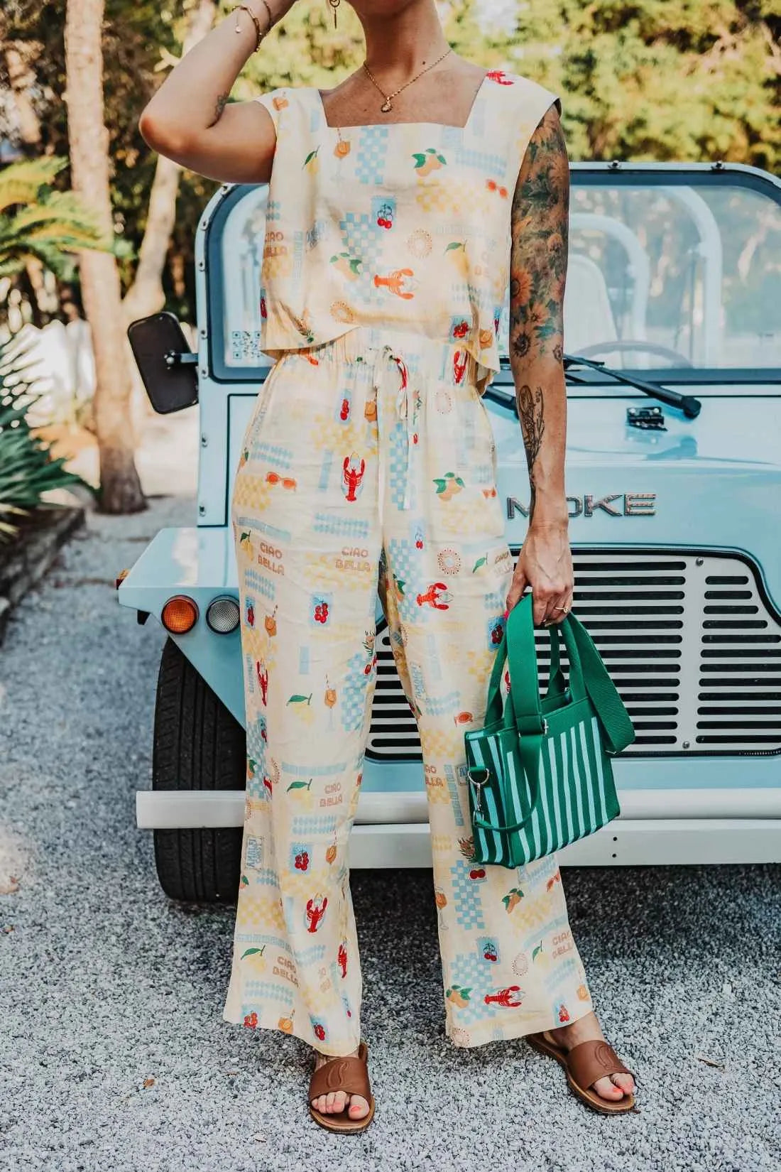 Italian Summer Linen Two-Piece Pant Set (Yellow) - Katydid.com