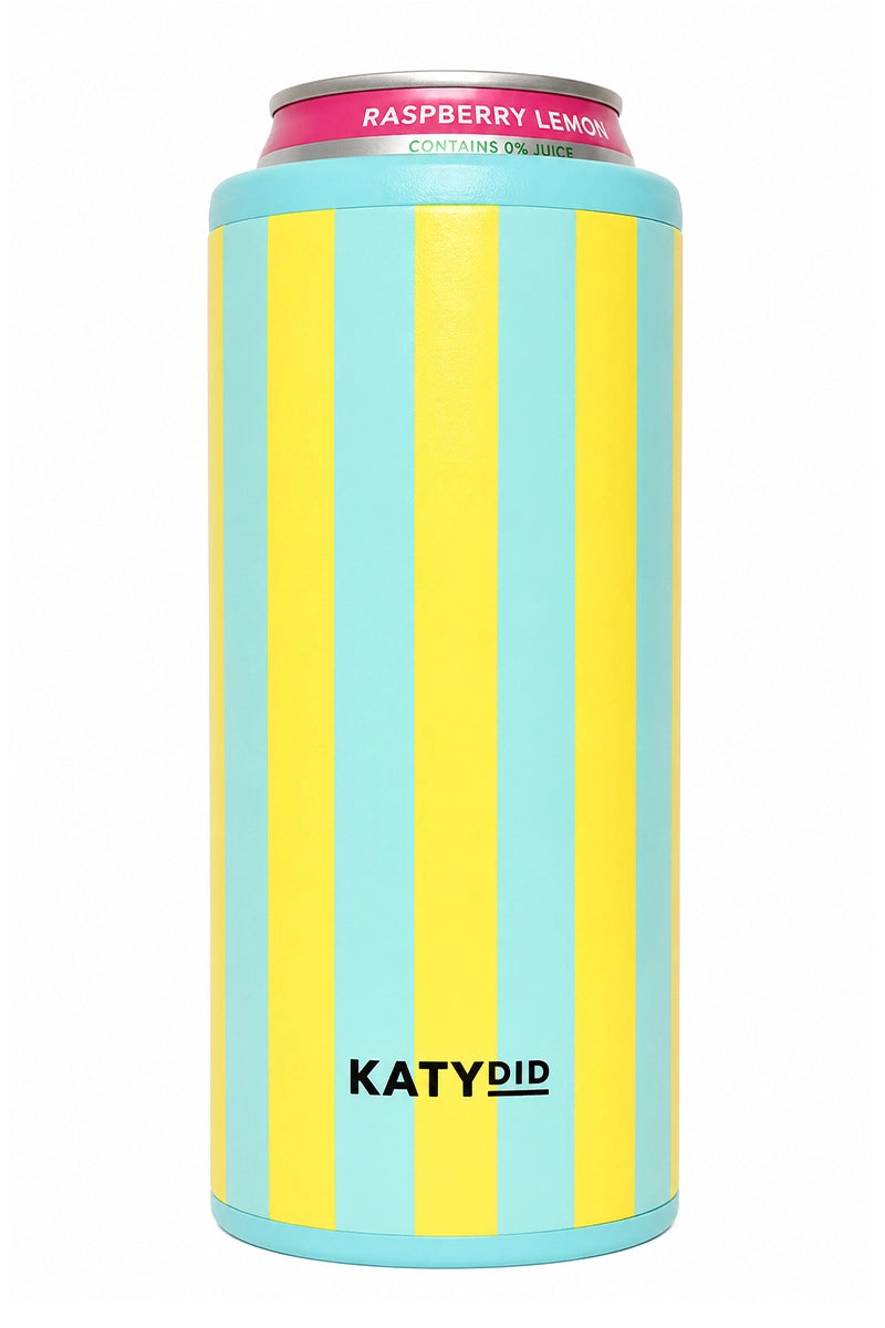 Yellow and Aqua Striped Slim Can Koozie