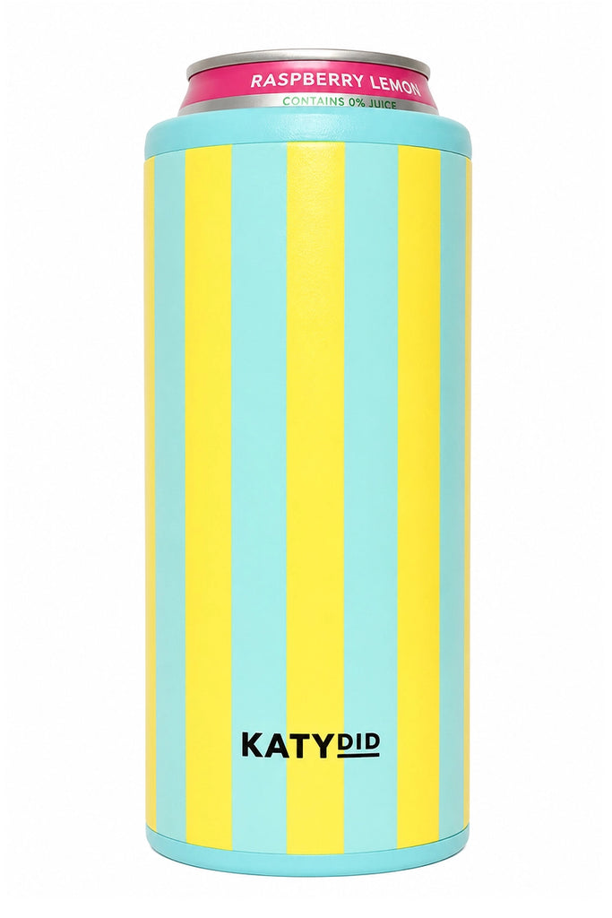 Yellow and Aqua Striped Slim Can Koozie