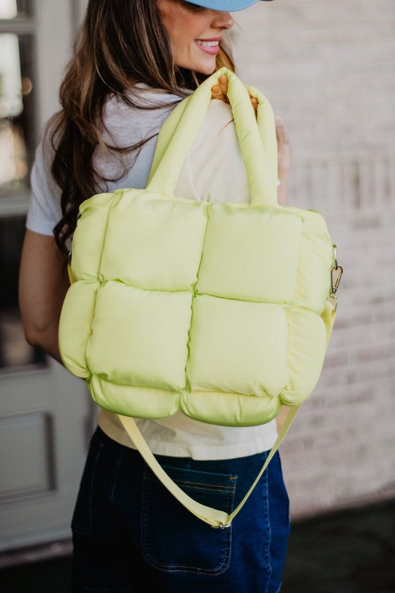 Lime Yellow Mini Puffer Tote Bag for Women