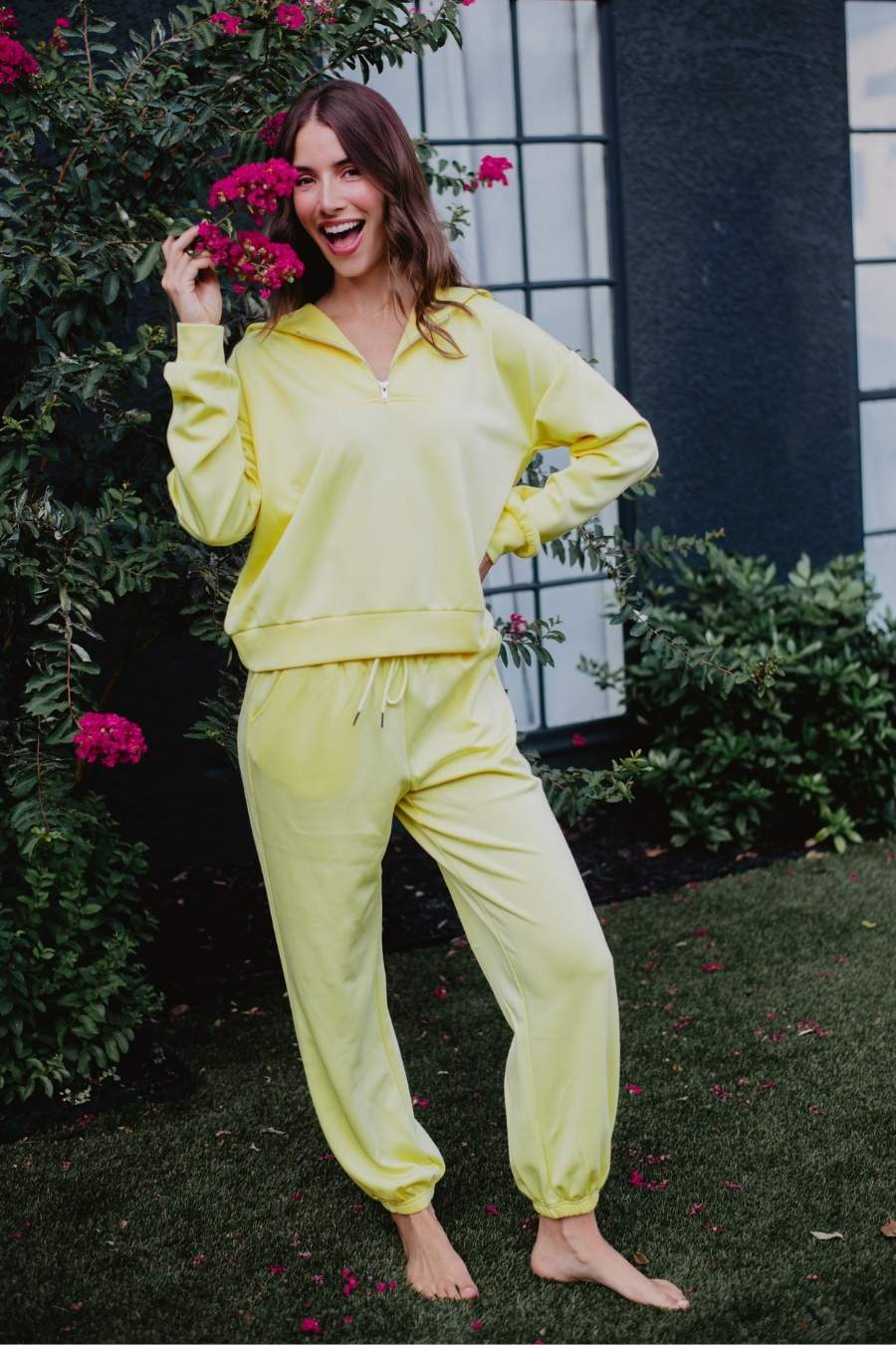 Yellow Scuba Pants Set Women's