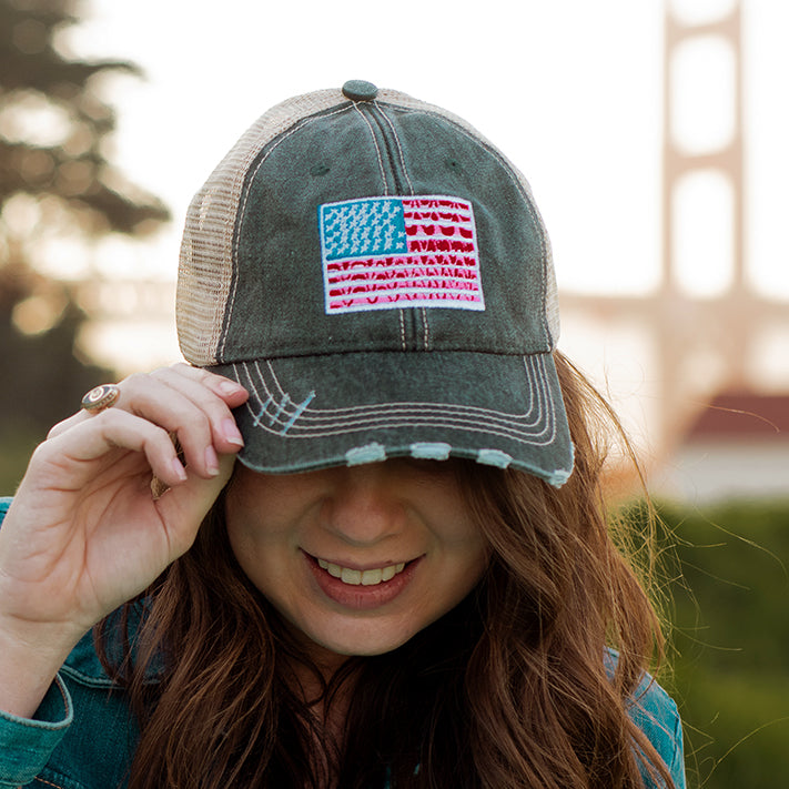 Katydid American Flag Trucker Hat