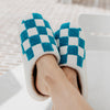 Teal Checkered Pattern Slippers