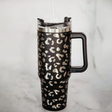 Light Blue METALLIC Leopard Tumbler Cup with Handle
