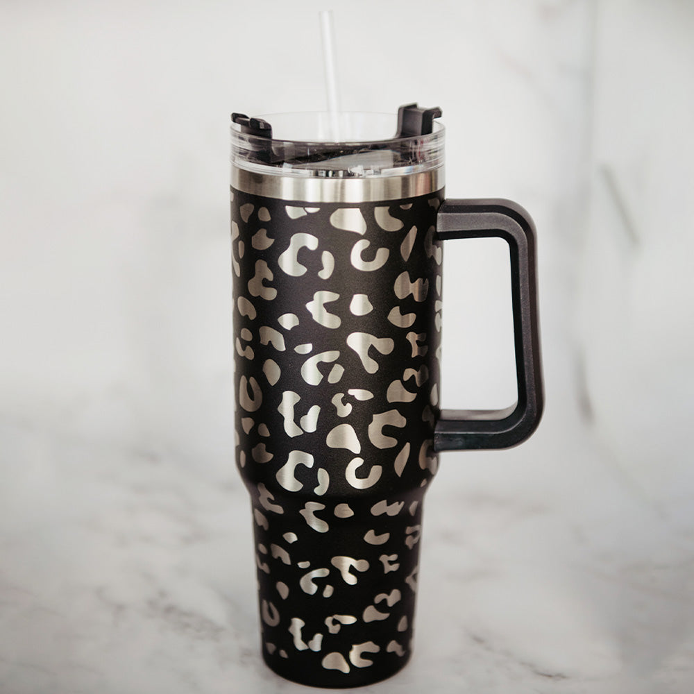 Tropical Floral Leopard 40 oz Tumbler with Handle