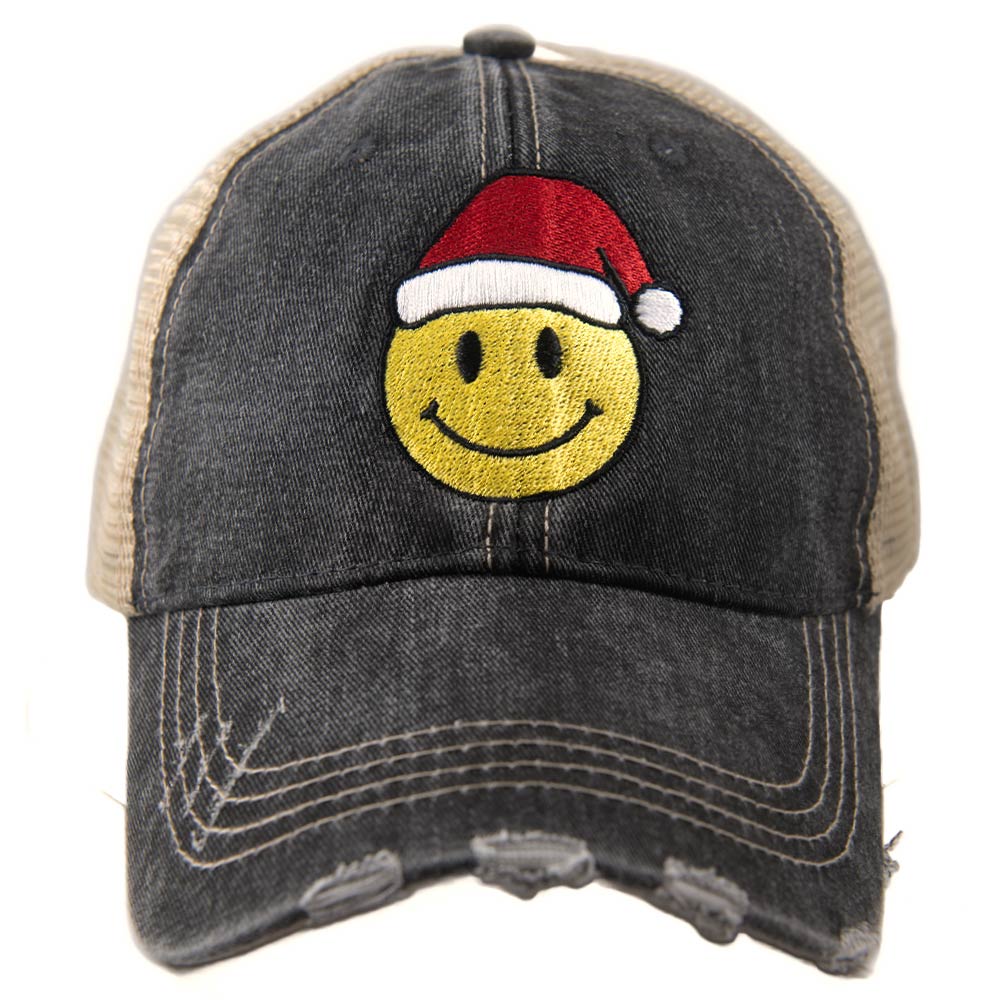 Santa Happy Face Distressed Women's Trucker Hat
