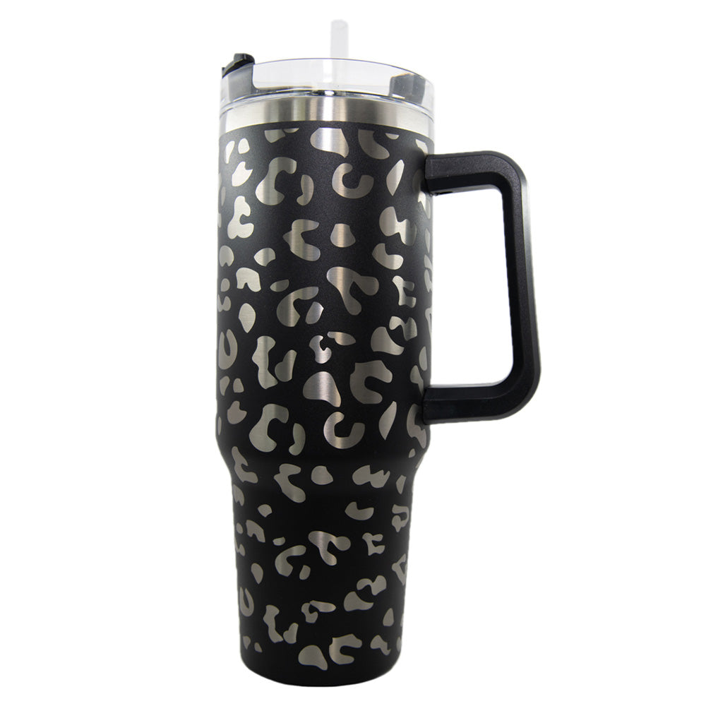 Black METALLIC Leopard Tumbler Cup with Handle