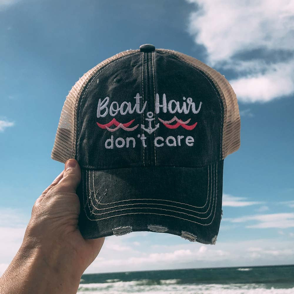 Boat Hair Don’t Care Women's Trucker Hats Hot Pink