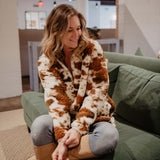 Brown Cow Print Sherpa Pullover