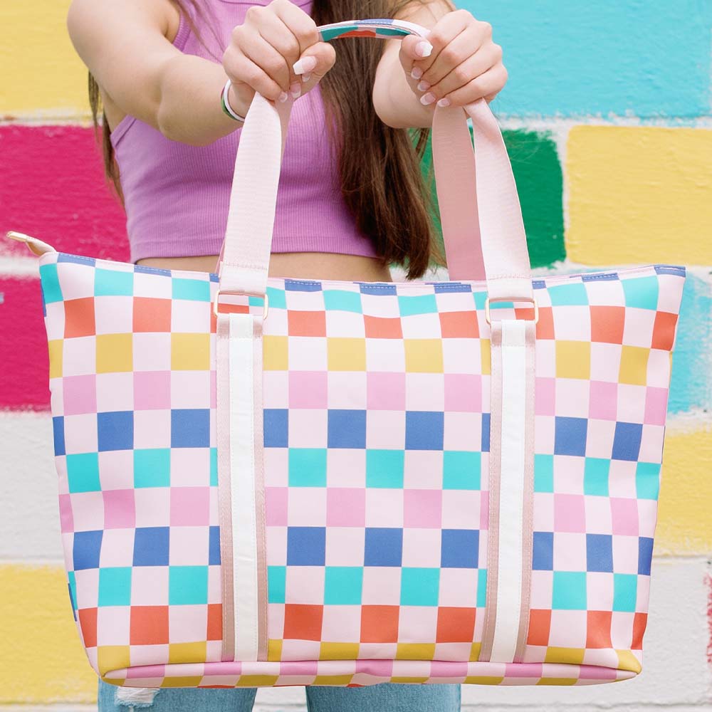 Multicolored Checkered Pattern Beach Tote Bags