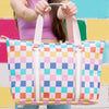 Multicolored Checkered Pattern Beach Tote Bags