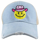 Cowboy Hat Happy Face Denim Trucker Hat