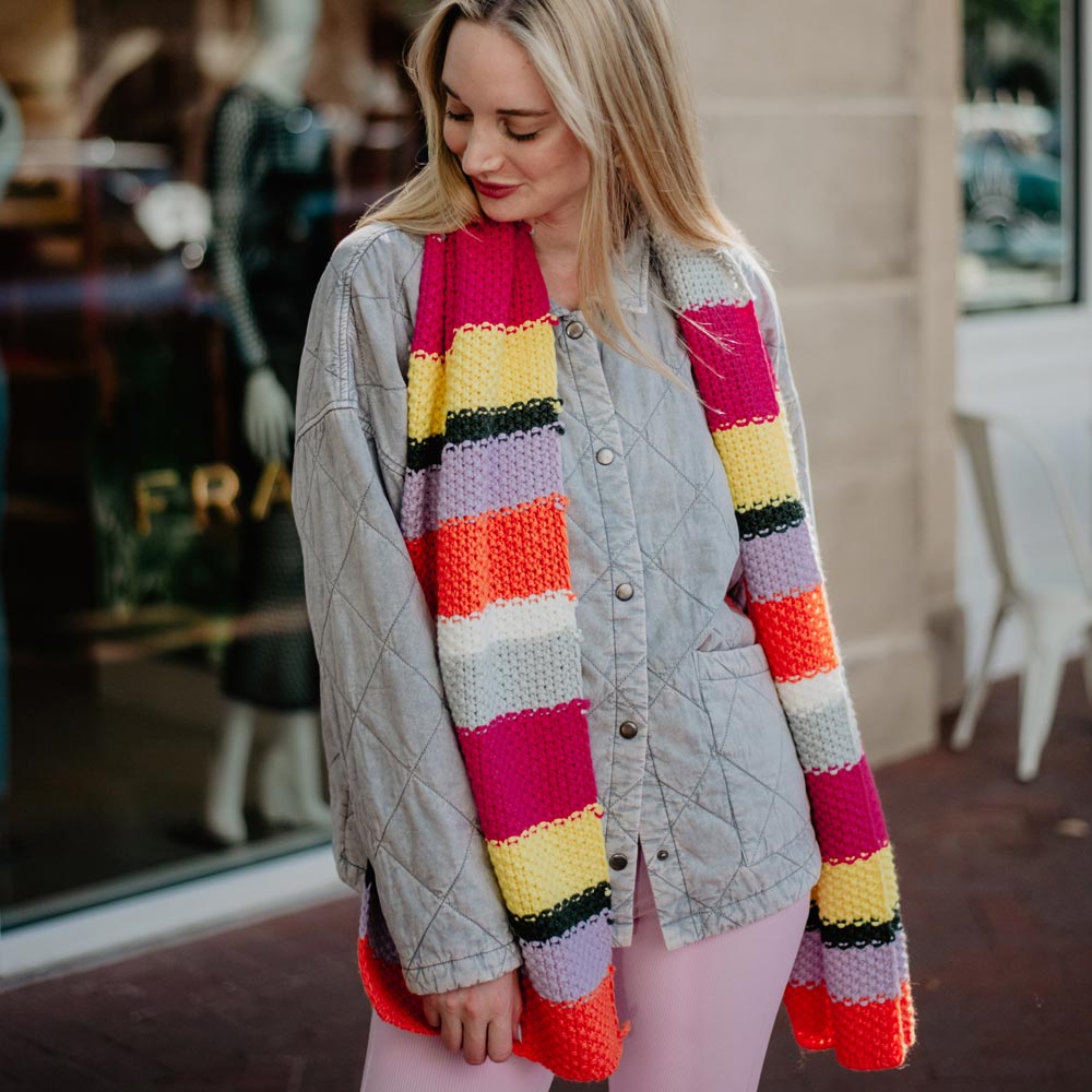 Neon Stripes Women's Crochet Scarf