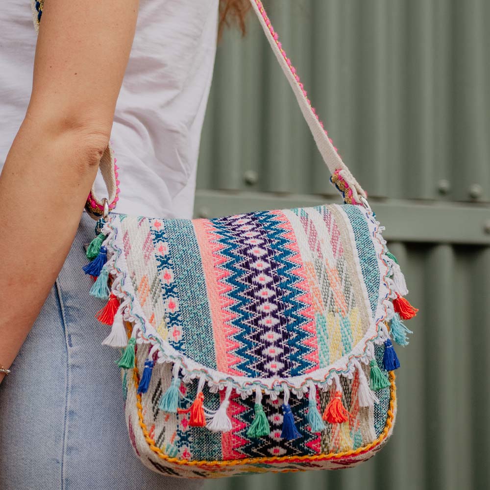 Multicolored Wholesale Weekender Bag with Frill and Pom Pom Tassel