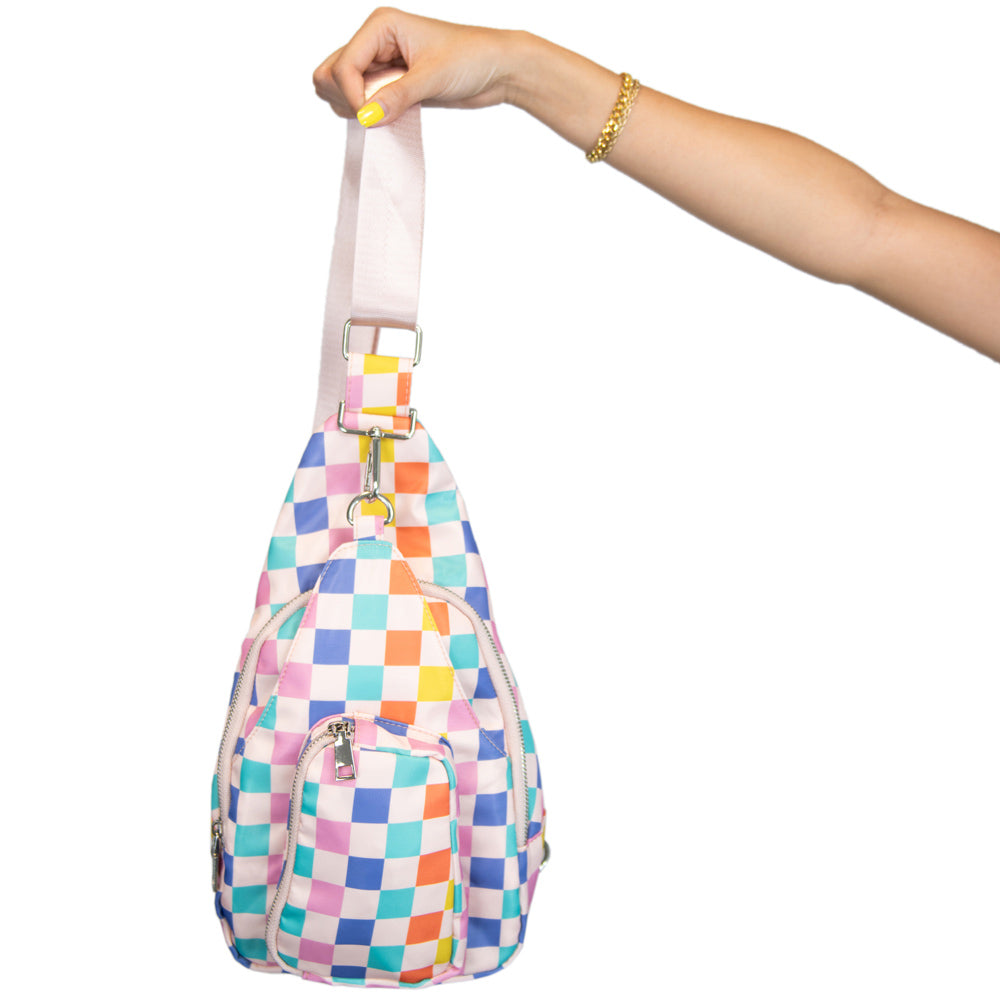 Multicolored Checkered Pattern Sling Bag Crossbody