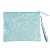Turquoise/Silver Metallic Hair on Leather Clutch