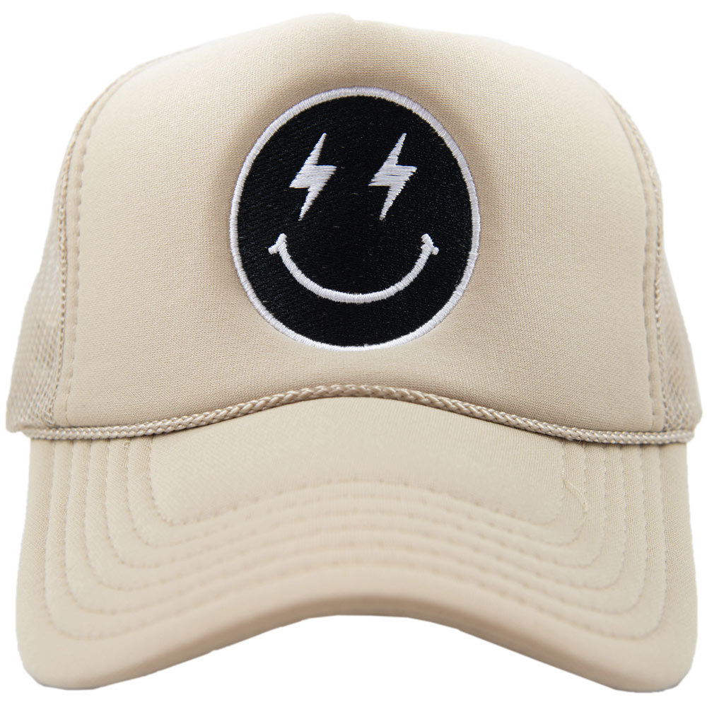 Black Lightning Happy Face Foam Trucker Hat