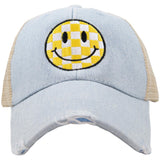 Yellow Checkered Happy Face Trucker Hat