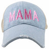 MAMA (Pink and White) Denim Trucker Hat