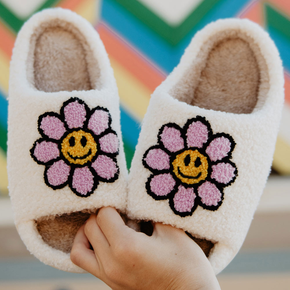 Lavender Daisy Happy Face Open Toed Slippers