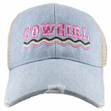 COWGIRL Spelled Out Denim Trucker Hat