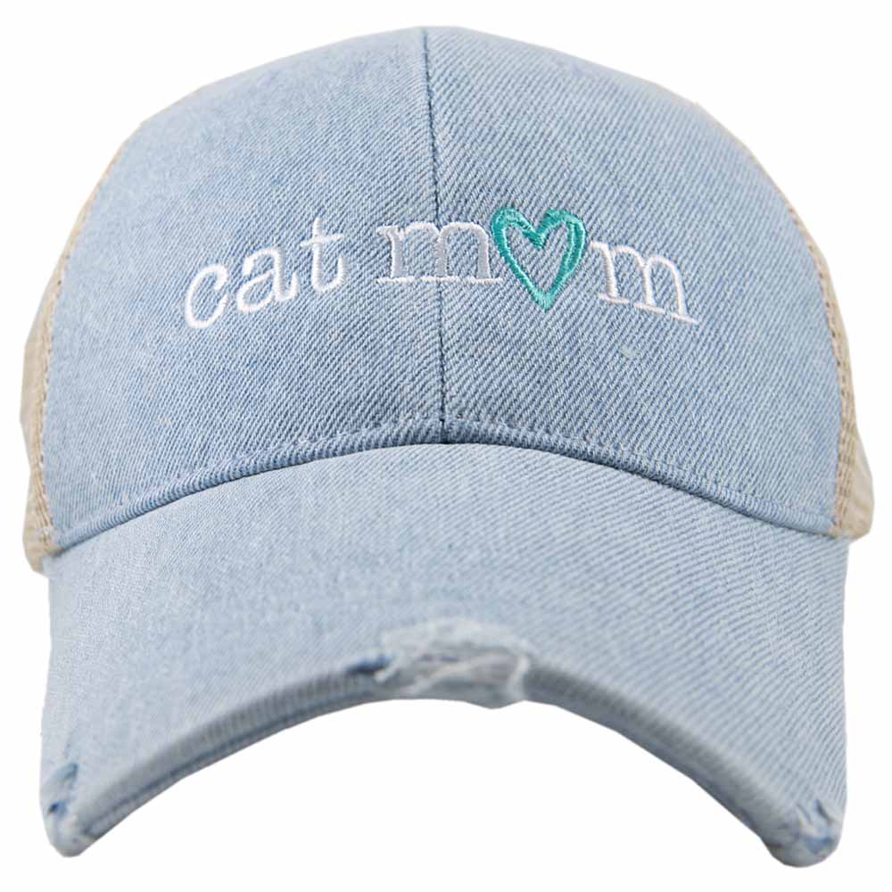 Cat Mom (Mint Heart) Denim Trucker Hat