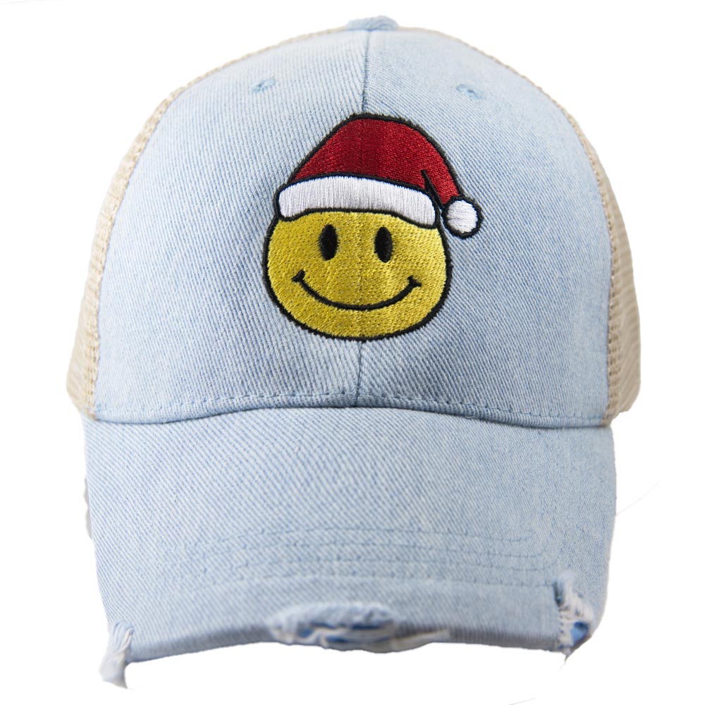 Santa Happy Face Cute Denim Trucker Hat