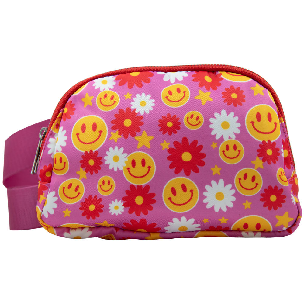 Red Flower Happy Face Crossbody Belt Bag