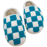 Teal Checkered Pattern Slippers