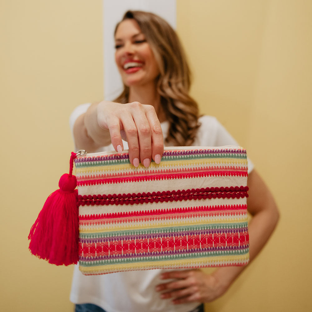 Striped Pocket Book with Pink Tassel