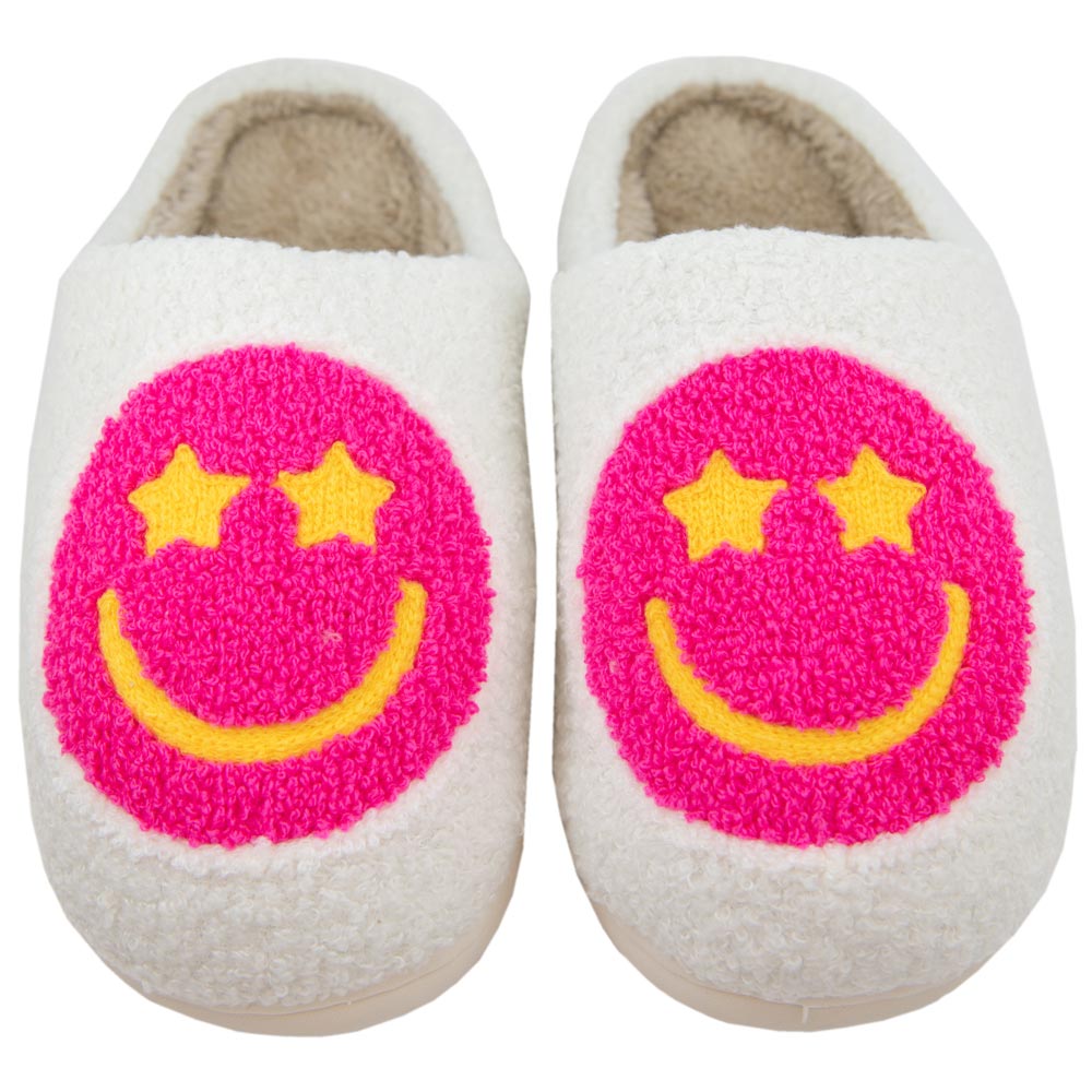 Hot Pink Star Eyed Happy Face Women Slippers