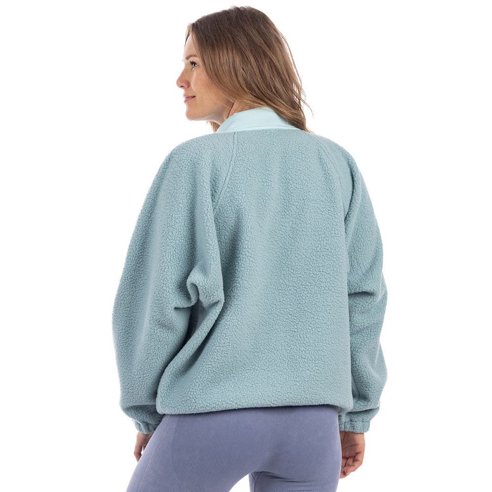 Mint Buttoned Slouchy Athletic Fleece Jacket