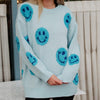 Light Blue Knit Happy Face Sweater