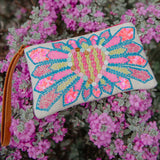 Heart Beaded and Sequin Wristlet w/ Leather Strap