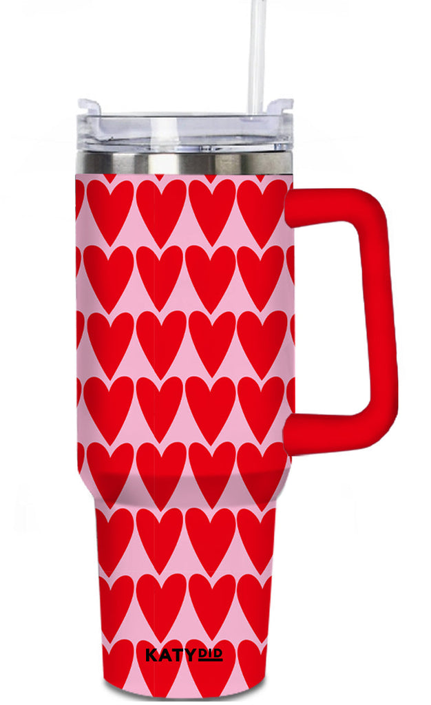 Red Hearts on Pink Tumbler