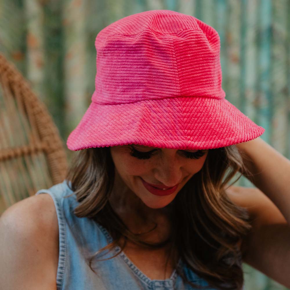 Pink Bucket Hat, Corduroy Sun Hat, Large Hats for Women, Beach Sun