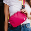 Hot Pink Solid Fanny Pack with Striped Strap