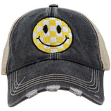 Yellow Checkered Happy Face Trucker Hat