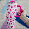 Pink Flower w/ Groovy Checkered Tumbler w/ Handle