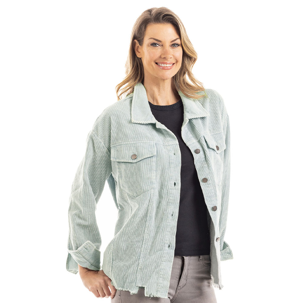 Mint Corduroy Distressed Shacket for Women