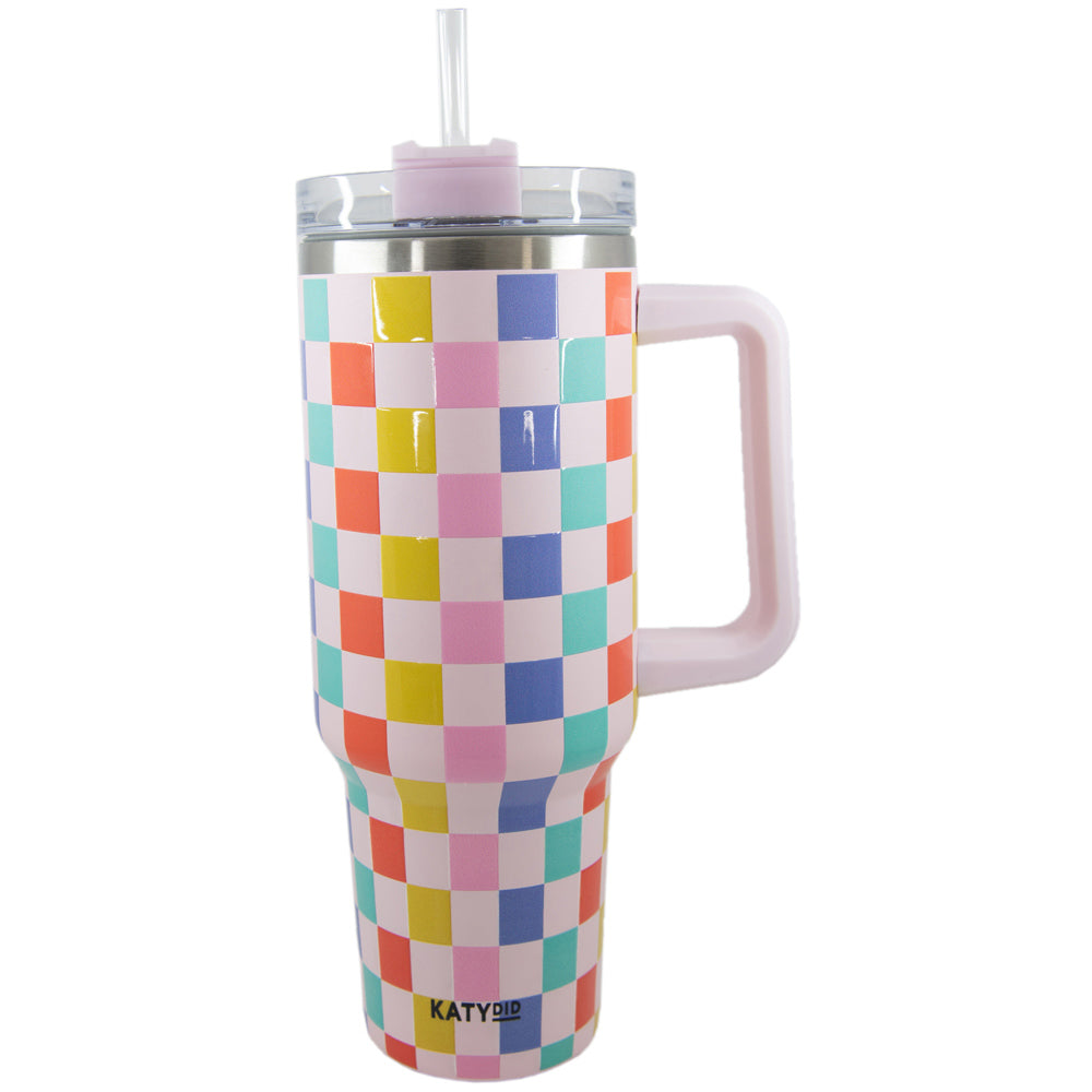 Multicolored Checkered Tumbler Cup w/ Handle