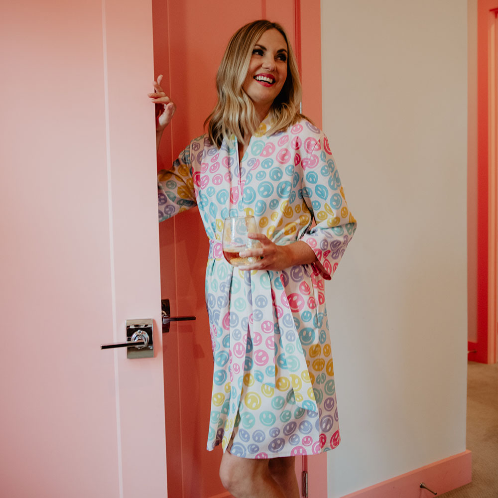 Pastel Happy Face Repeat Robe for Women